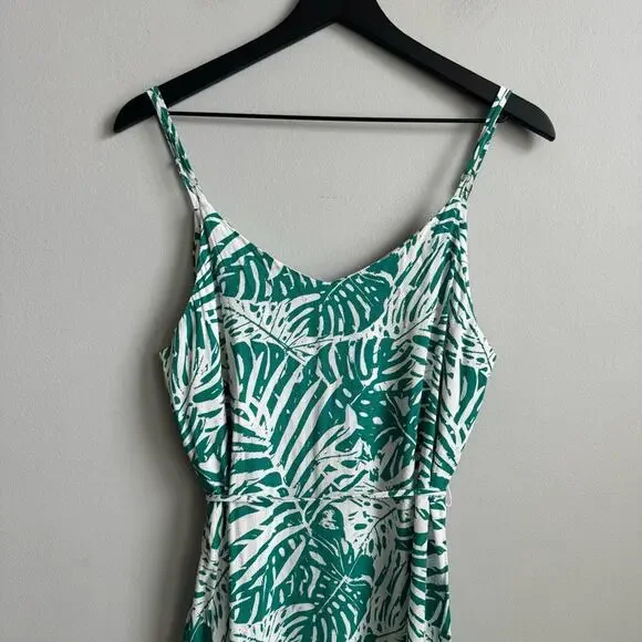 MINKPINK Collins Asymmetrical Hem Midi Dress in Green Palm Print Size Medium - Picture 8 of 11